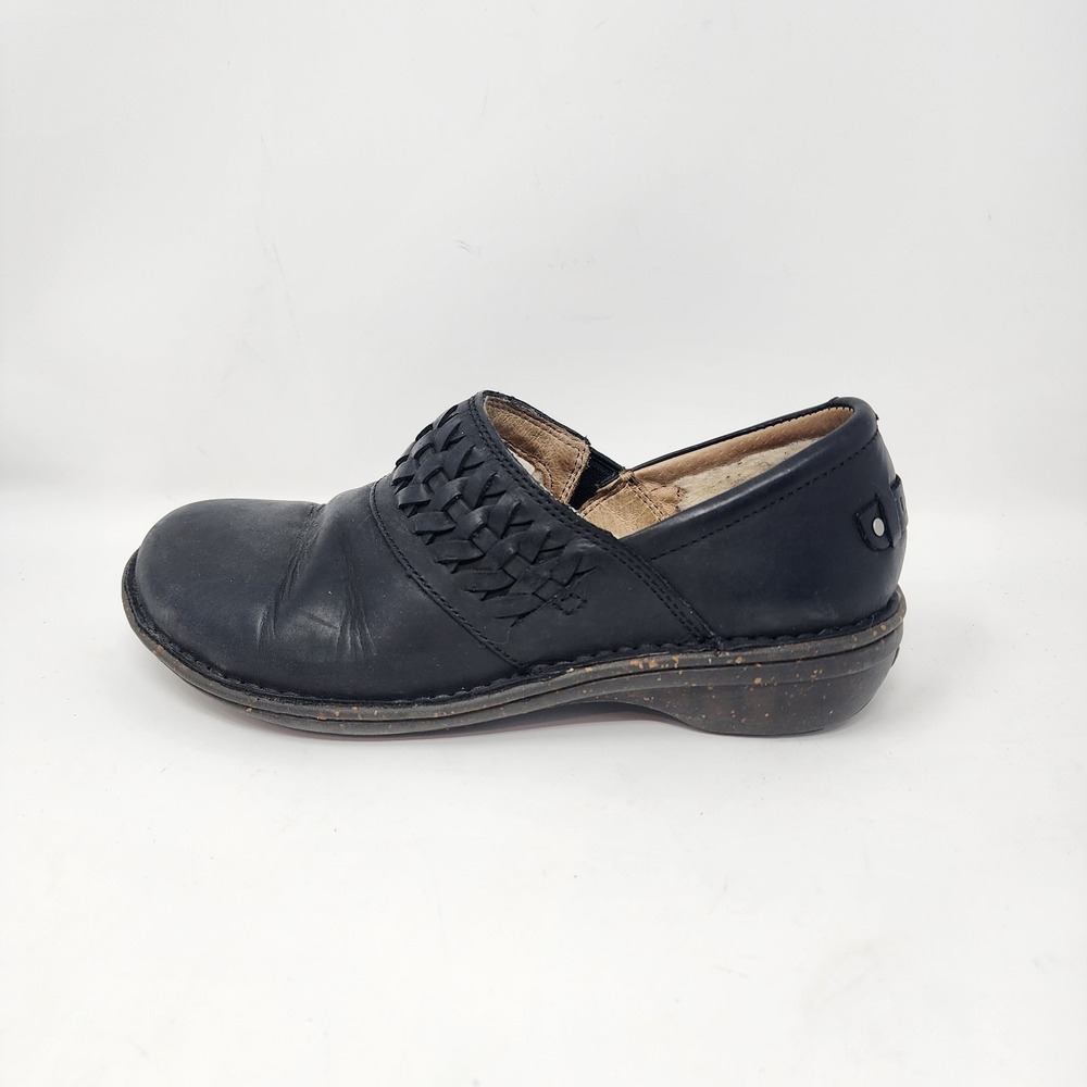 UGG Anila Slip On Leather Loafer Shoes Women's 7 Black Wool Lining